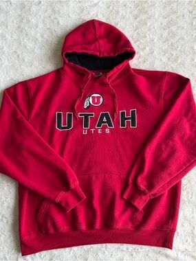 Vintage University of Utah Hoodie Sweatshirt Mens XL Red Utes Spell Out Vtg Y2K